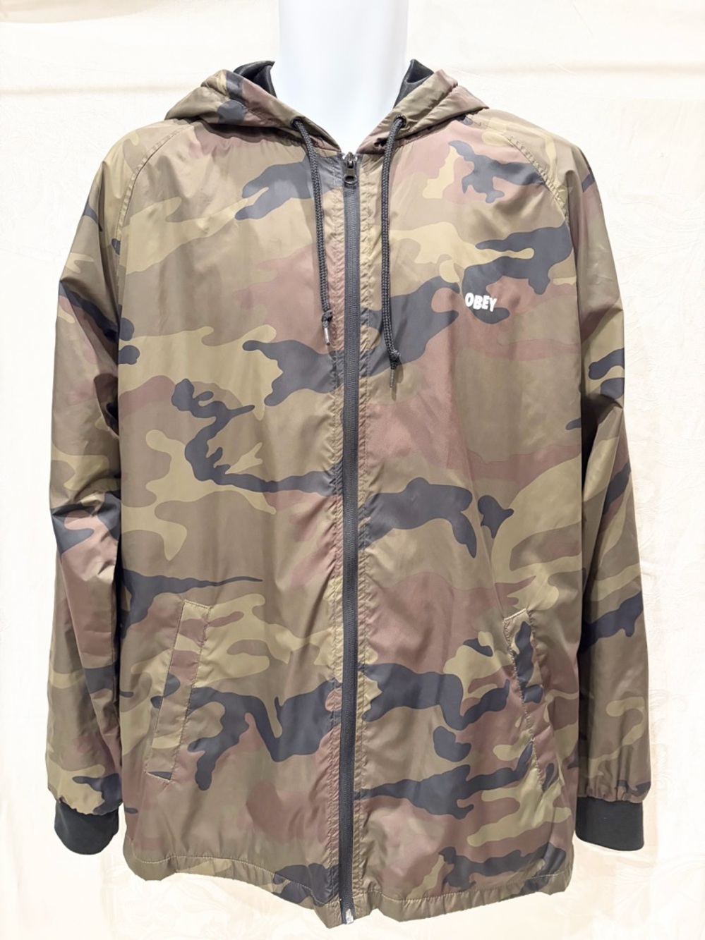 OBEY Retro Camo Andre The Giant Windbreaker Jacket L Shepard Fairey Xlnt Cond